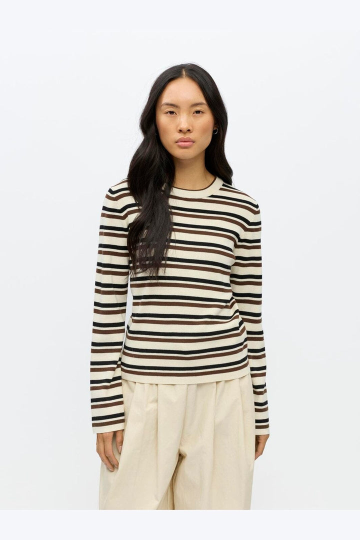 Object - Objester L/S Re Knit Pullover - 5162426 Birch Black + Carafe