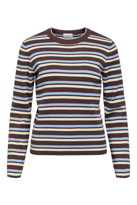 Object - Objester L/S Re Knit Pullover - 5162427 Seal Brown Serenity + Birch