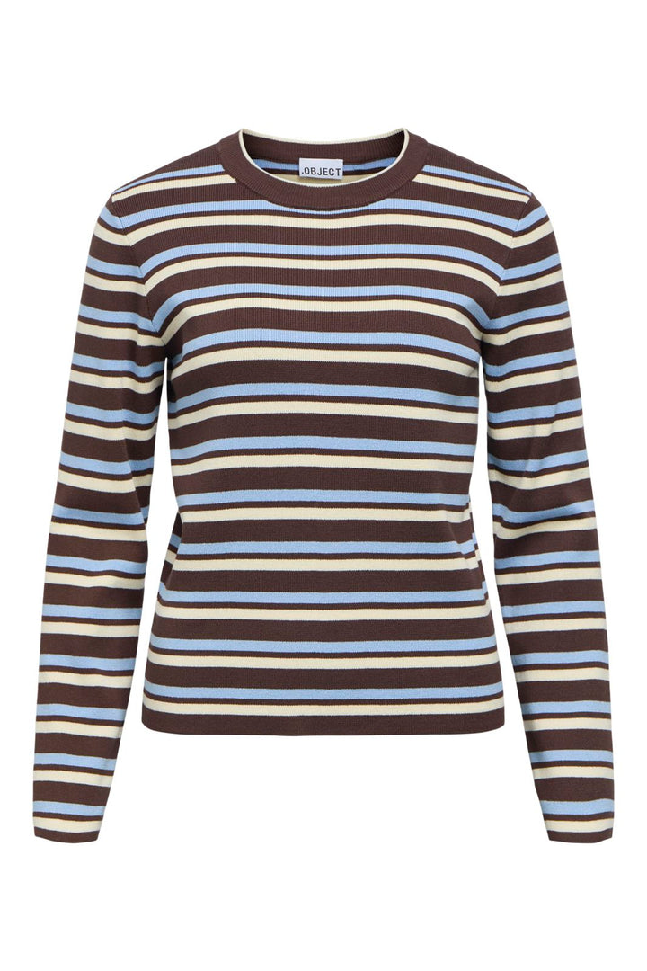 Object - Objester L/S Re Knit Pullover - 5162427 Seal Brown Serenity + Birch