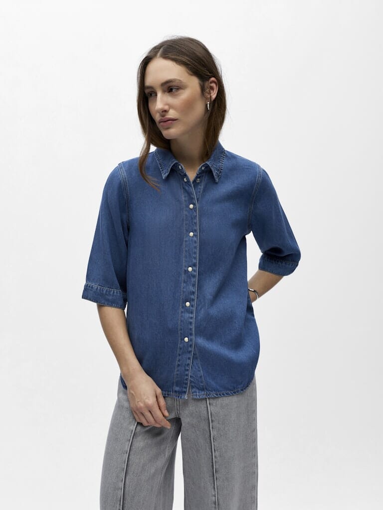 Object - Objframe 2/4 Re Denim Top - 4706105 Medium Blue Denim Skjorter 