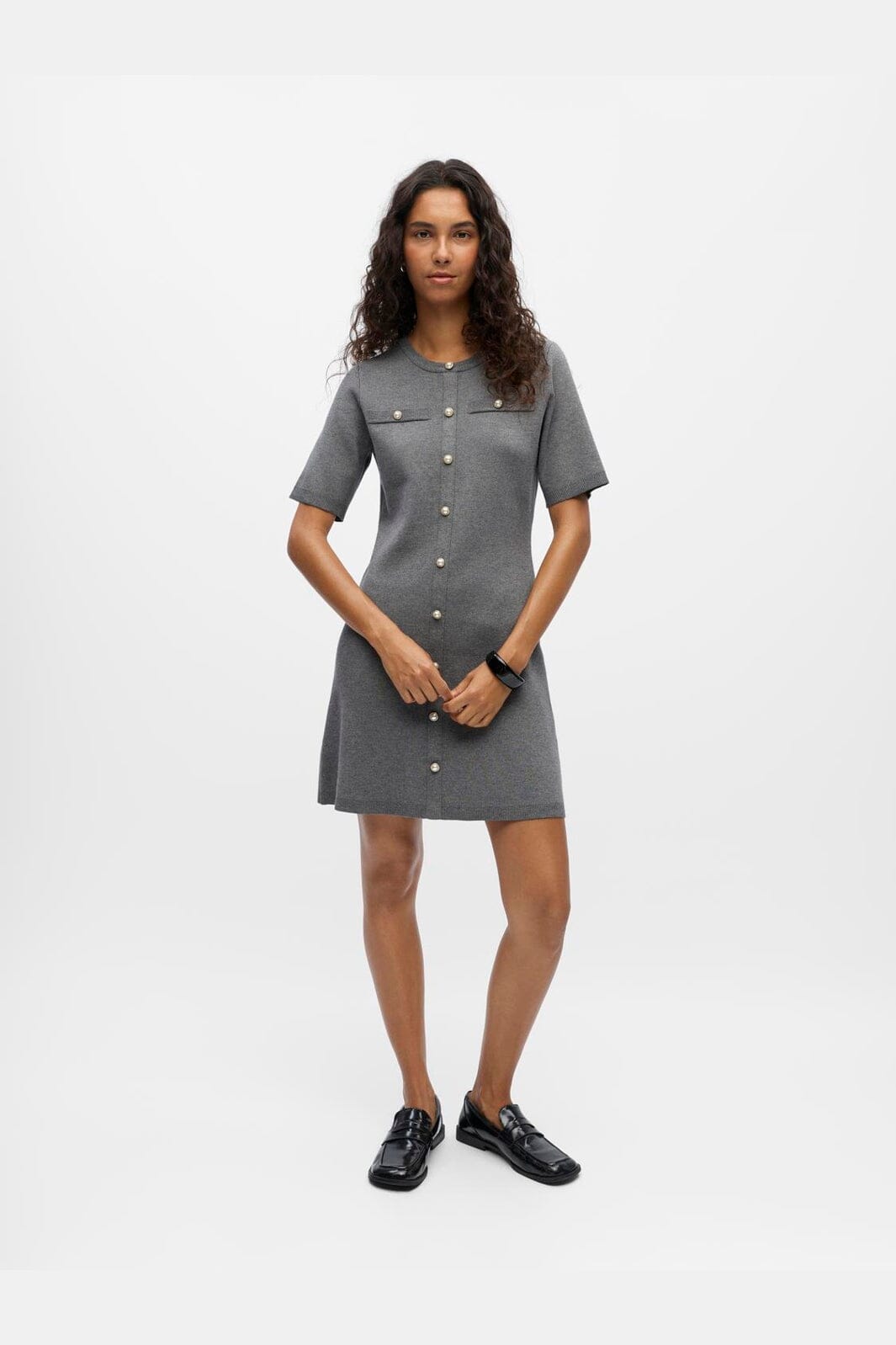 Object - Objreynard S/S Knit Re Dress - 4979977 Medium Grey Melange Mop