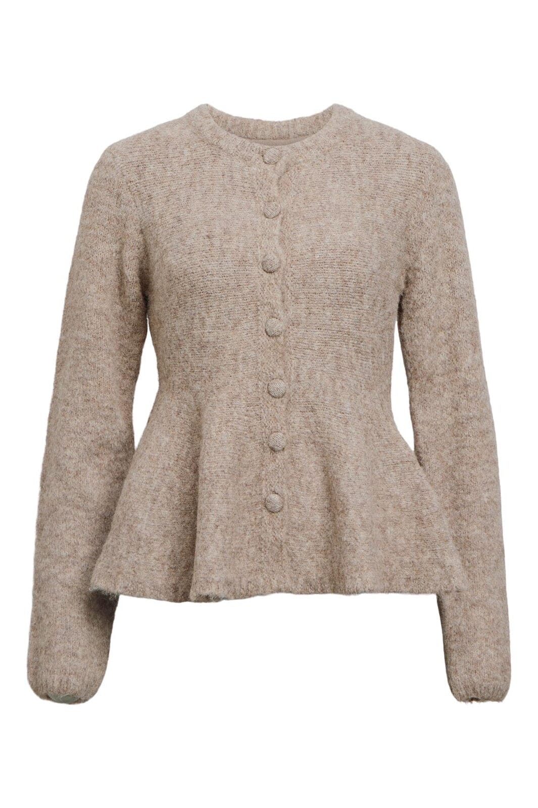 Object - Objsaggia Re Ls Peplum Knit Cardigan - 4949529 Humus Melange