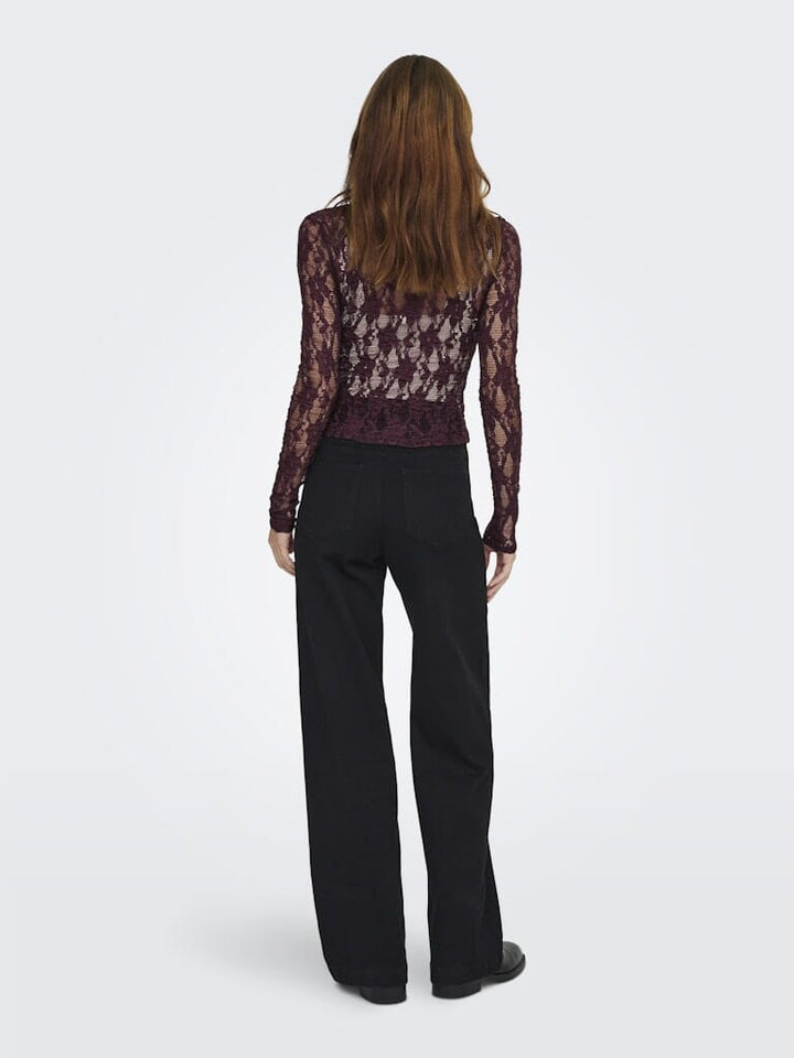 Only - Onlalba L/S V-Neck Lace Top - 4907612 Decadent Chocolate Bluser 