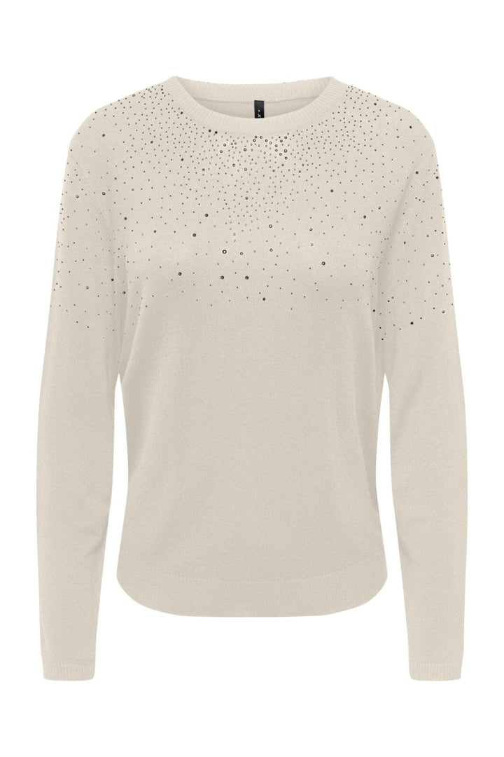Only - Onlanabella Ls Bling O-Neck Knt - 4894552 Birch W. Dark Silver Toppe 