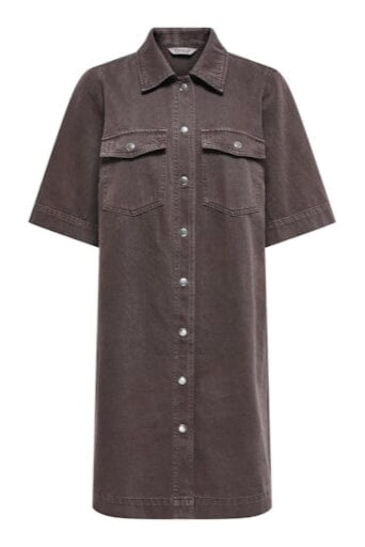 Only - Onlbelle-Silla S/S Button Dress - 4839775 Seal Brown Kjoler 