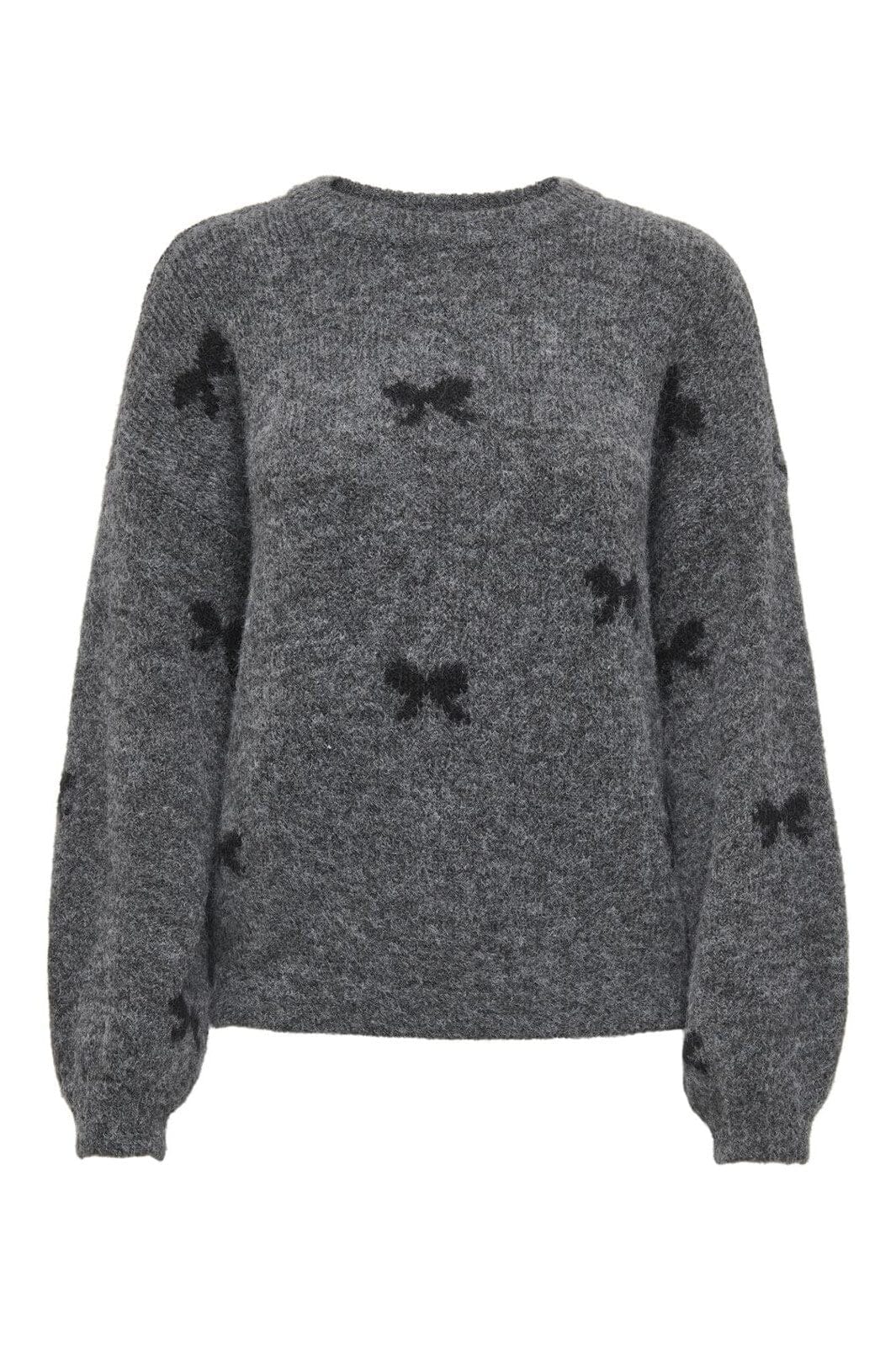 Only - Onlbrunhilda Life Ls Bow O-Neck Knt - 4947221 Medium Grey Melange Black/Mini Bow