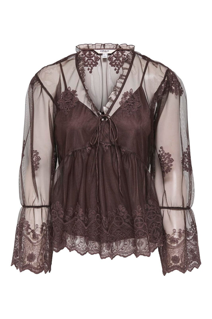 Only - Onlcamy Ls Mesh Emb Top - 5121001 Black Coffee