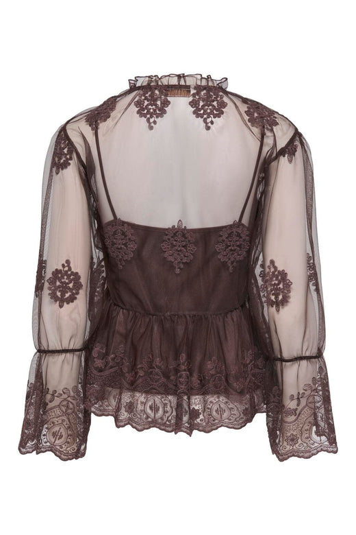 Only - Onlcamy Ls Mesh Emb Top - 5121001 Black Coffee