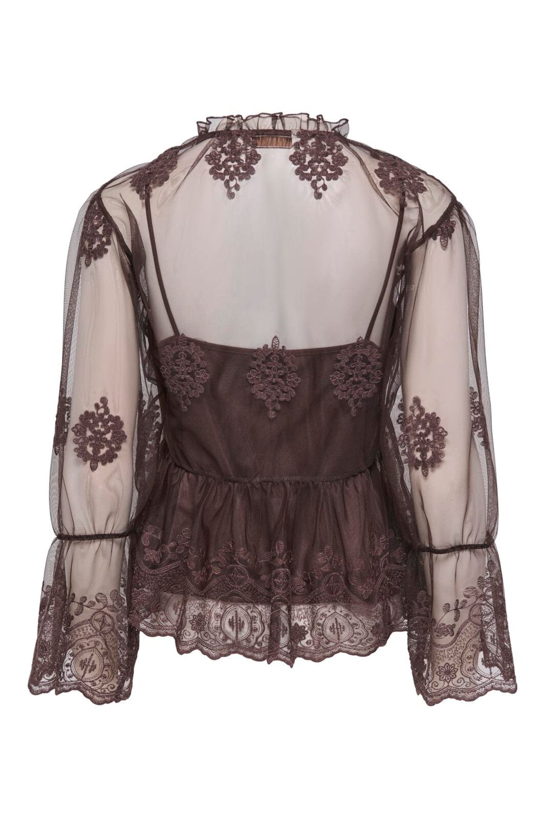 Only - Onlcamy Ls Mesh Emb Top - 5121001 Black Coffee