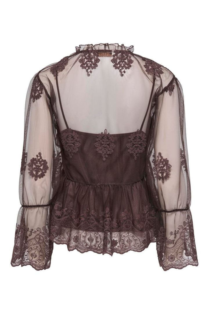 Only - Onlcamy Ls Mesh Emb Top - 5121001 Black Coffee