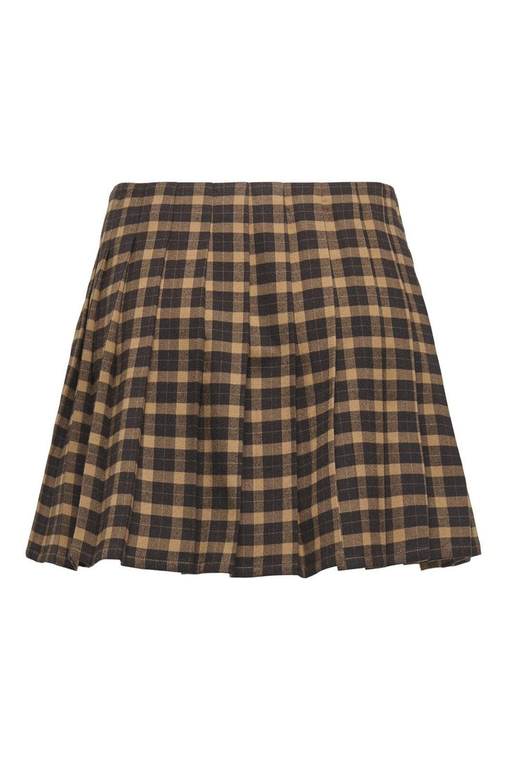 Only - Onlcat Life Plisse Check Skirt - 4859333 Chipmunk Black Coffee
