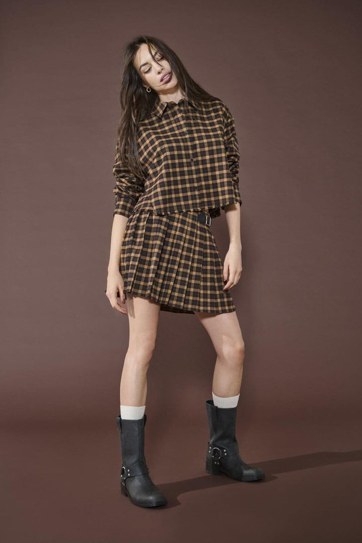 Only - Onlcat Life Plisse Check Skirt - 4859333 Chipmunk Black Coffee