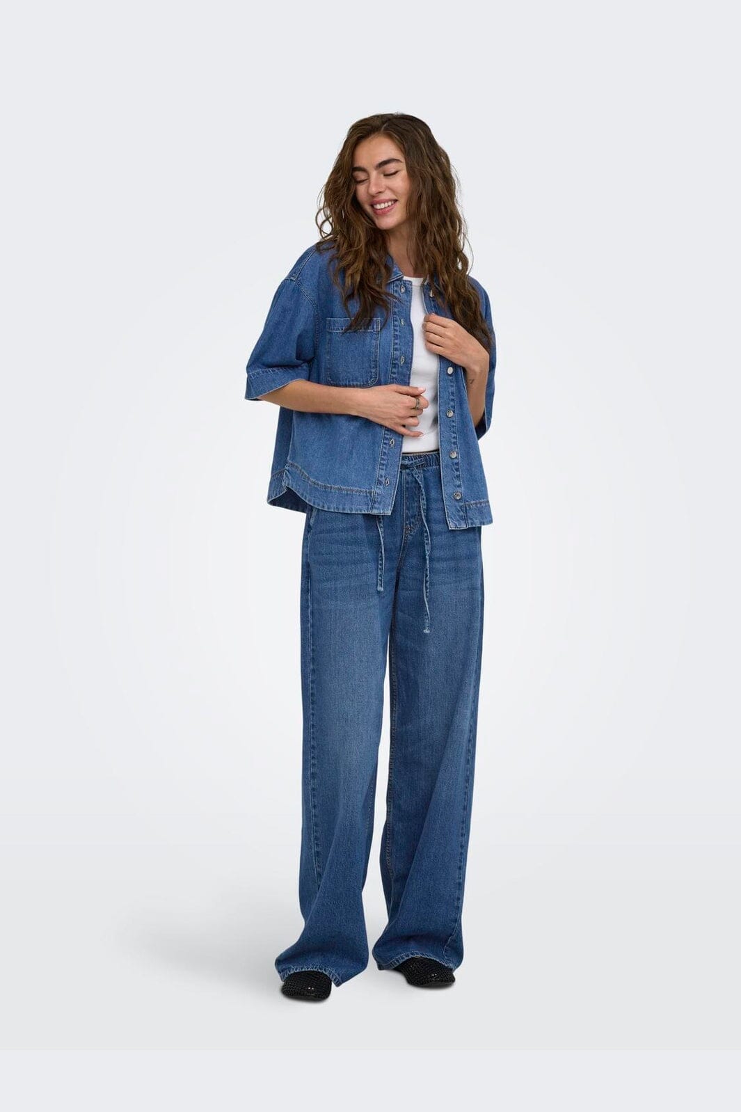 Only - Onlcleo Life Ss Shirt Pim - 5045119 Medium Blue Denim