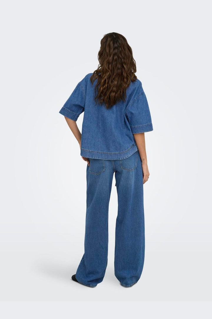 Only - Onlcleo Life Ss Shirt Pim - 5045119 Medium Blue Denim