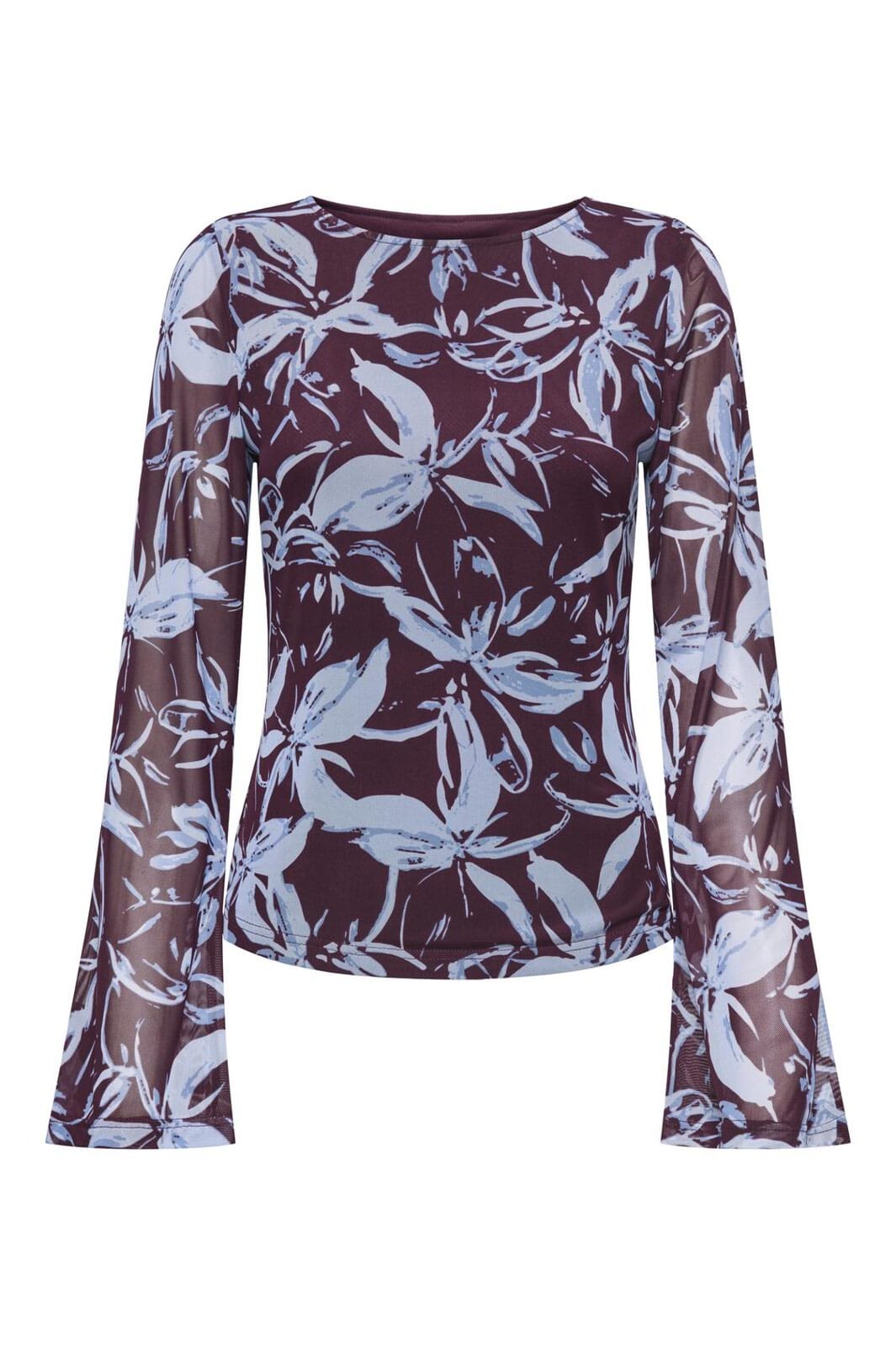 Only - Onlcyril Mesh L/S Top - 4963724 Port Royale Blue Flowers