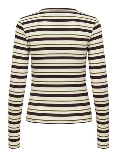 Only - Onlelli L/S Rib Top - 5190700 Cloud Dancer Chokolate Torte + Peat Moss (Elly Stripe) Toppe 