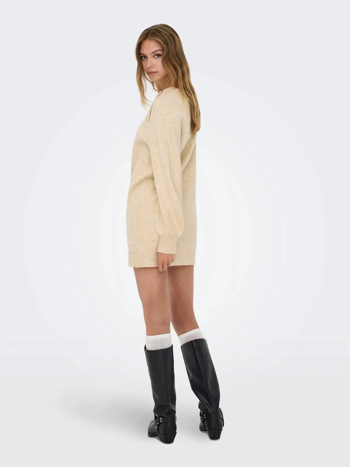 Only - Onlemma Life Ls Button Onec Dress Cc Knt - 4853470 Pumice Stone Melange/Gold Button Kjoler 