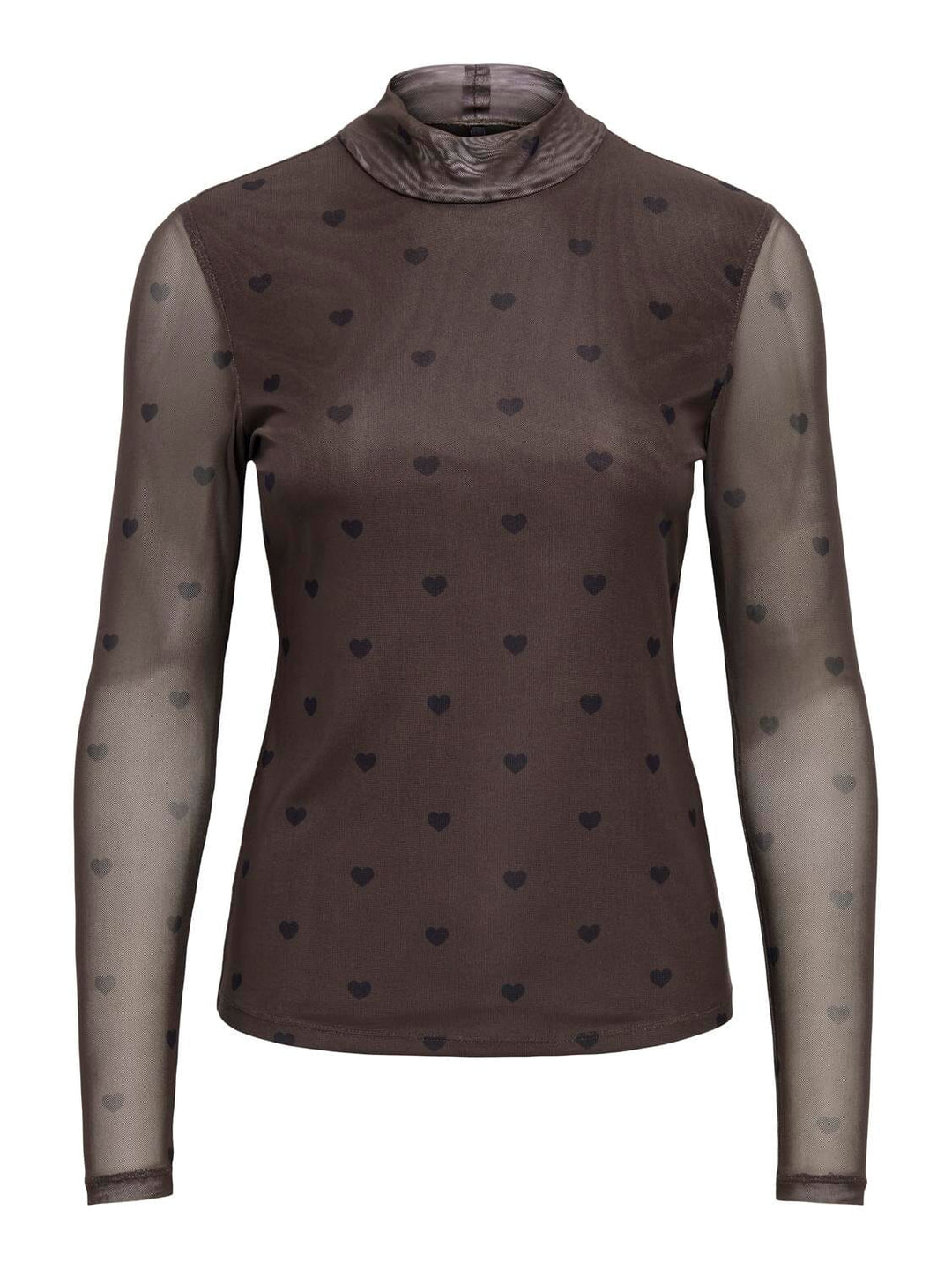 Only - Onlerica Mesh L/S Top - 5099597 Coffee Bean Black Heart T-shirts 