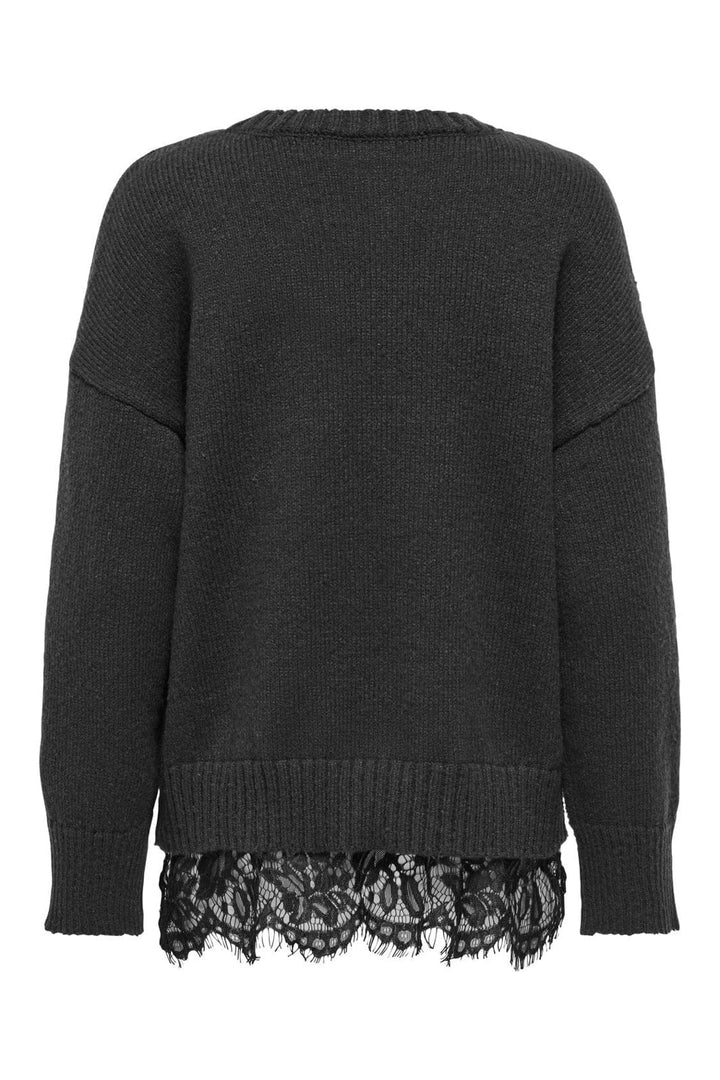 Only - Onlevie Ls Lace Mix O-Neck Knt - 5157343 Dark Grey Melange Black Lace
