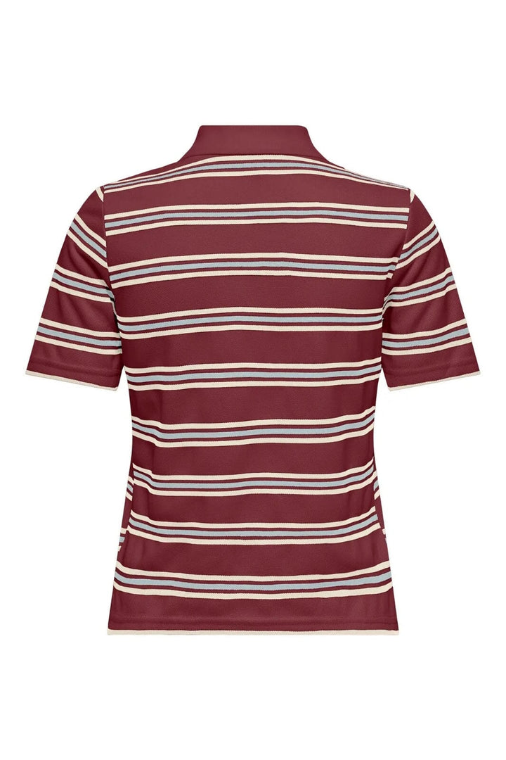 Only - Onlevie S/S Polo Top - 4838423 Ruby Wine Starlight Blue + Antique White (Without Tag)