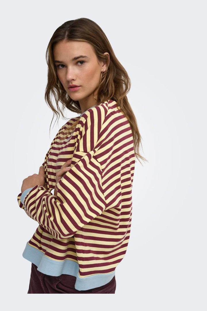 Only - Onlfreja L/S Loose Top - 5090443 Mellow Yellow Fig W. Contrast Cashmere Blue