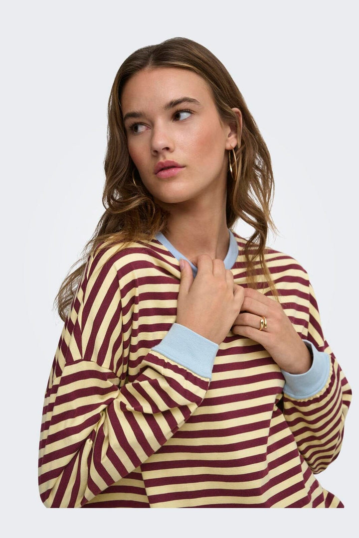 Only - Onlfreja L/S Loose Top - 5090443 Mellow Yellow Fig W. Contrast Cashmere Blue