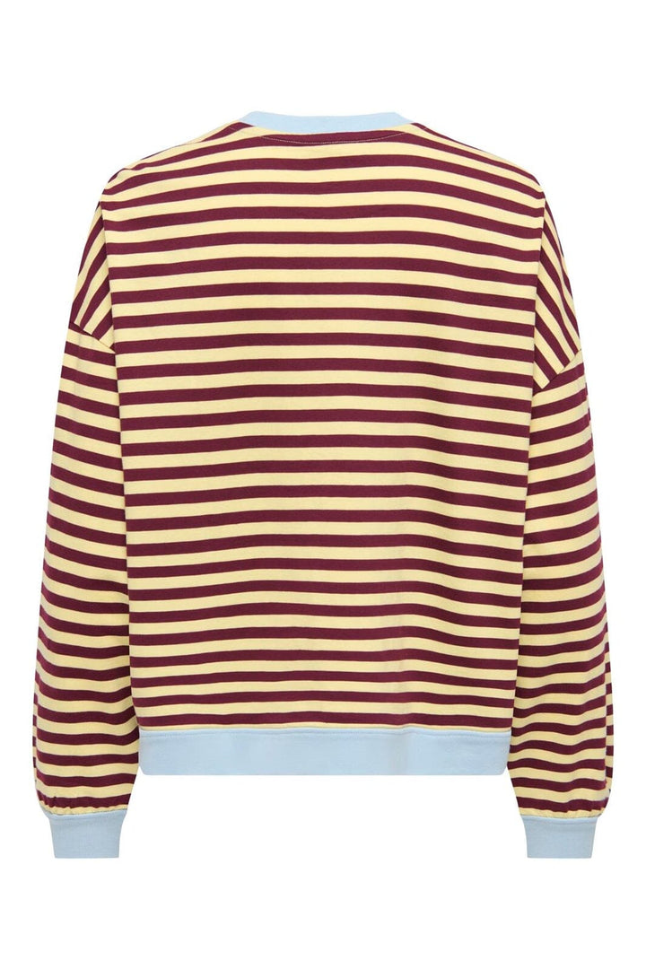 Only - Onlfreja L/S Loose Top - 5090443 Mellow Yellow Fig W. Contrast Cashmere Blue