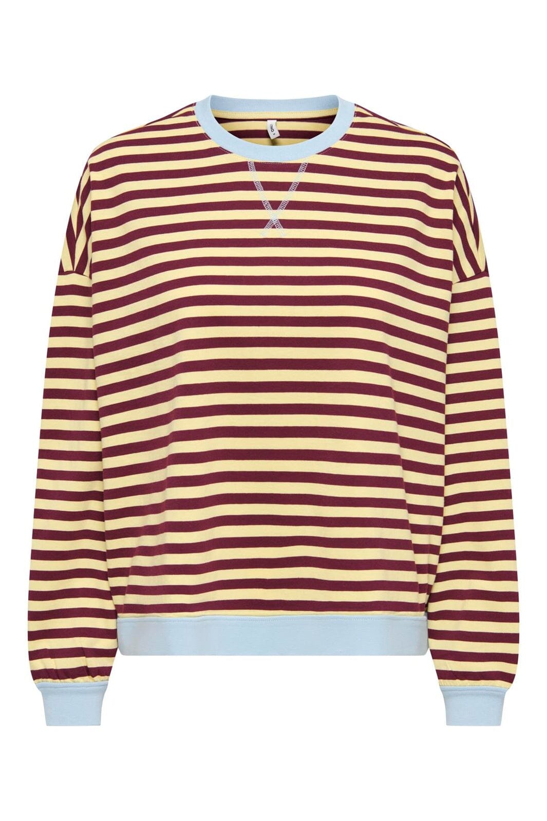Only - Onlfreja L/S Loose Top - 5090443 Mellow Yellow Fig W. Contrast Cashmere Blue