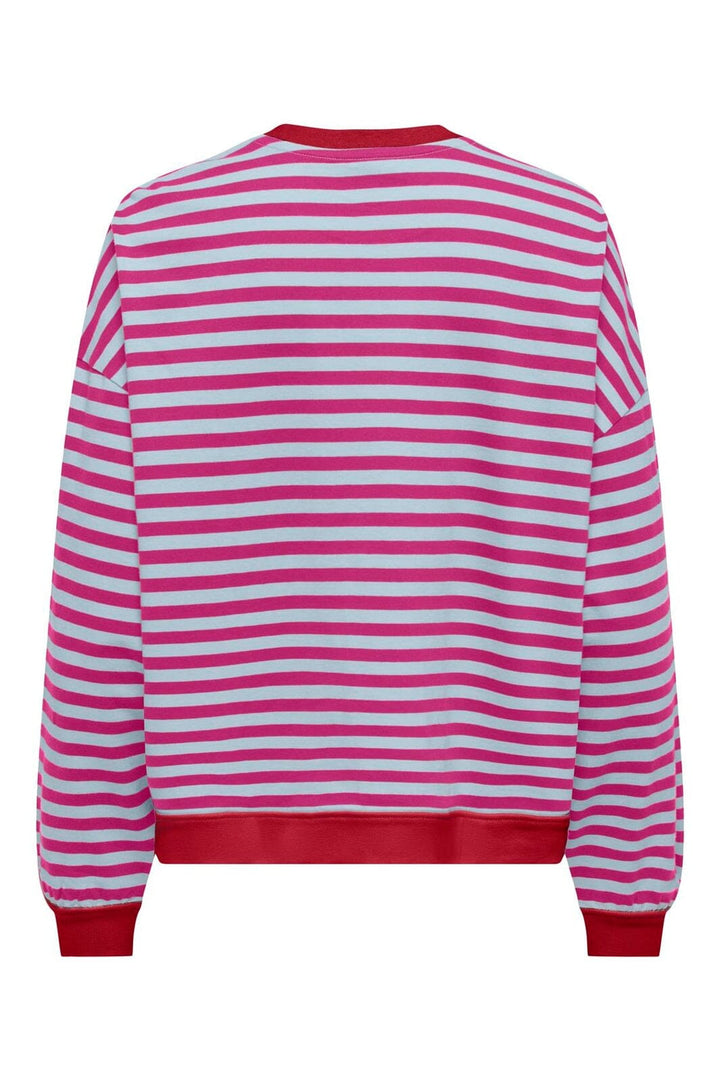 Only - Onlfreja L/S Loose Top - 5136213 Scooter Ballad Blue W. Contrast Fuchsia Red