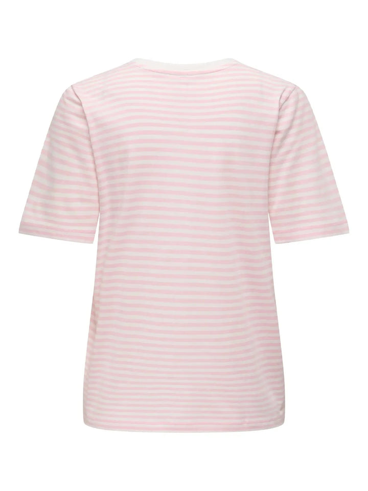 Only - Onlhappy Life S/S Emb Top - 5030048 Cloud Dancer Romance Rose + Cherry T-shirts 