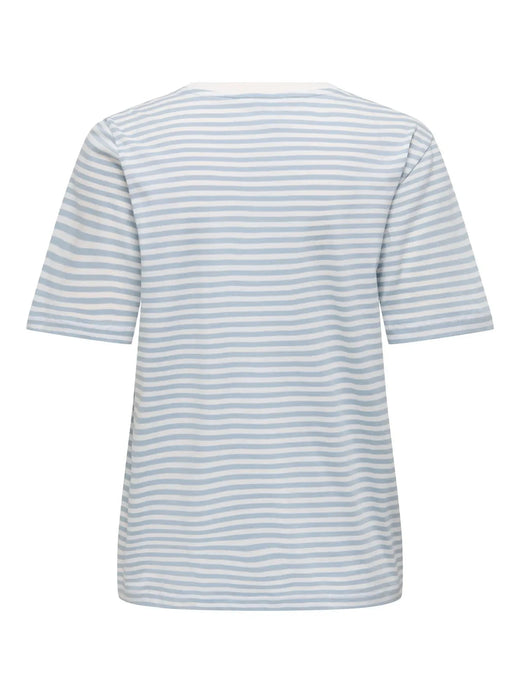 Only - Onlhappy Life S/S Emb Top - 5030049 Cloud Dancer Soft Chambray + Cherry T-shirts 