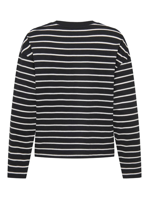 Only - Onlhappy L/S O-Neck Stripe Tee - 5110886 Black Cloud Dancer Lena Bluser 