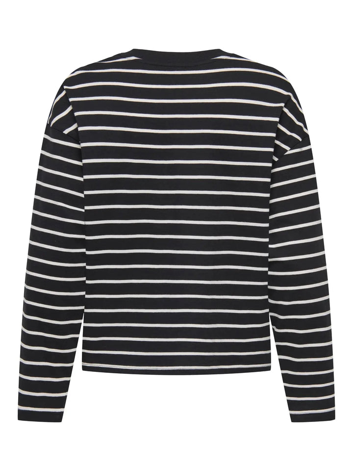 Only - Onlhappy L/S O-Neck Stripe Tee - 5110886 Black Cloud Dancer Lena Bluser 