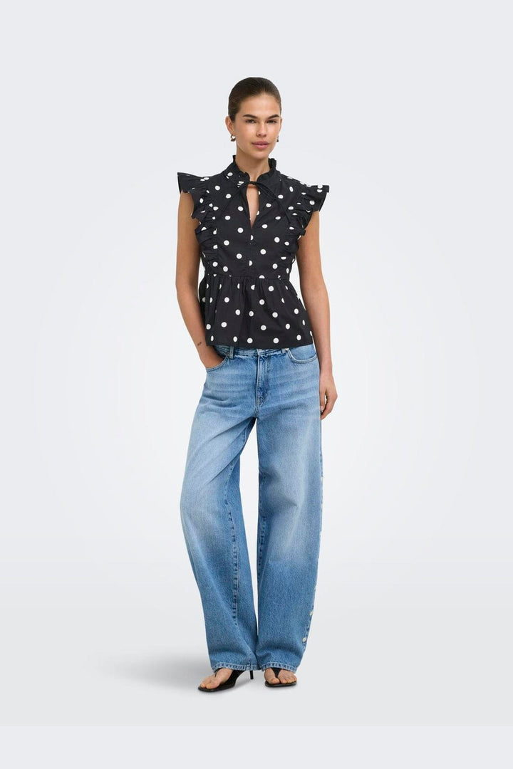 Only - Onlkai S/L Peplum Frill - 5119337 Black White Dot