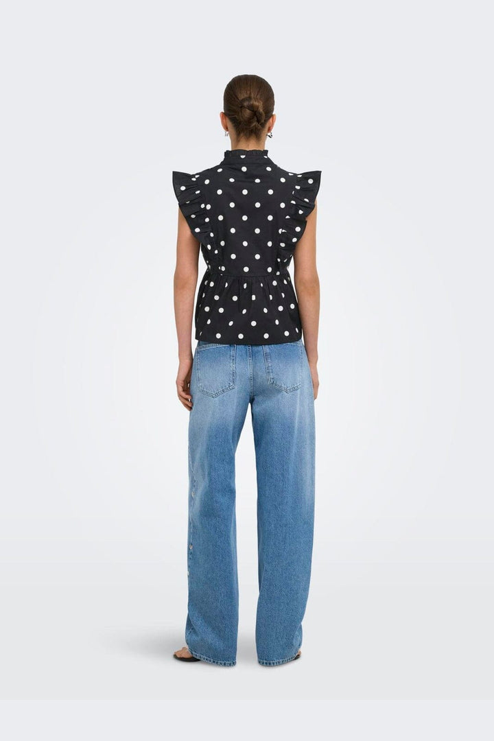 Only - Onlkai S/L Peplum Frill - 5119337 Black White Dot