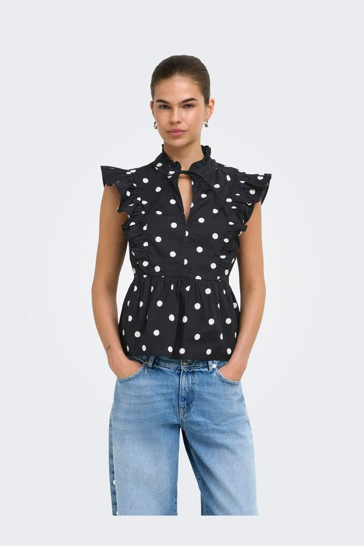 Only - Onlkai S/L Peplum Frill - 5119337 Black White Dot