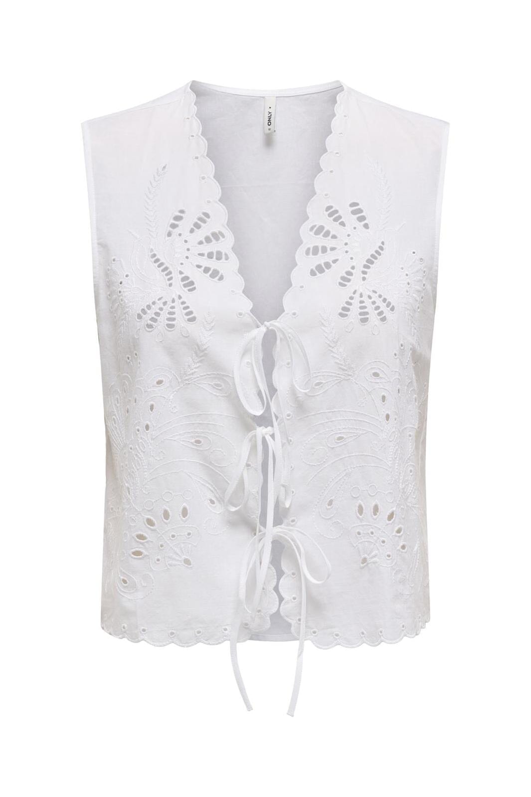 Only - Onllou Life Emb S/L Tie Vest - 4738167 Bright White