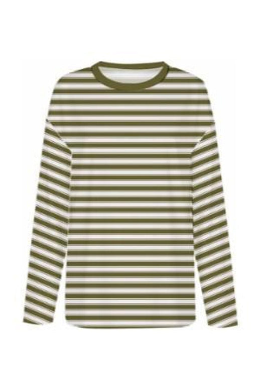 Only - Onlluna Happy L/S O-Neck Stripe Tee - 5163545 Avocado Potting Soil / Cloud Dancer (Met)