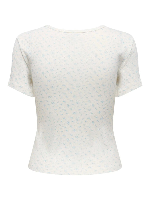 Only - Onlmadison S/S O-Neck Baby Tee - 5011787 Cloud Dancer Vivi Winter Sky Toppe 