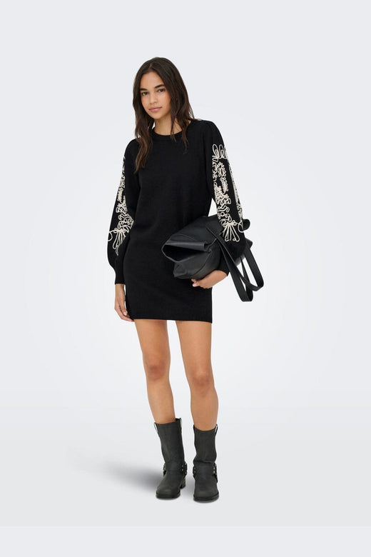 Only - Onlmagnolia Ls Detail Dress Knt - 4985695 Black Ecru