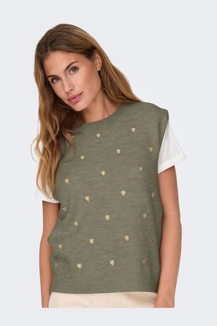Only - Onlmelody Sl Embroidery O-Neck Knt - 4919770 Mermaid Light Gold Hearts