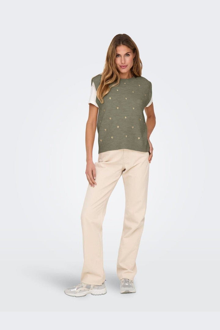 Only - Onlmelody Sl Embroidery O-Neck Knt - 4919770 Mermaid Light Gold Hearts