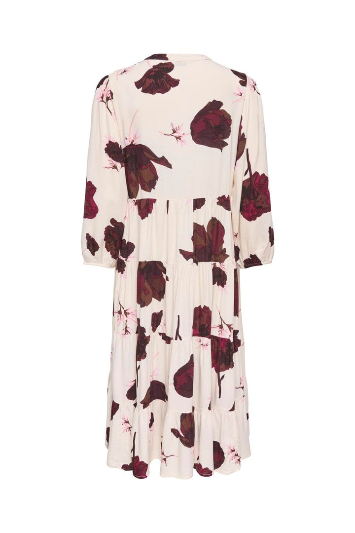 Only - Onlmilana Sola 3/4 Midi Dress - 5095462 Oatmeal Red Flower