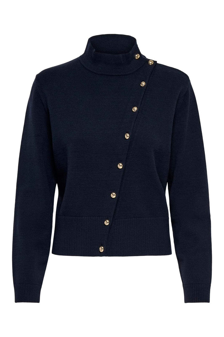 Only - Onlmio Ls Mockneck Utility Assym Knt - 5252816 Night Sky Gold Button