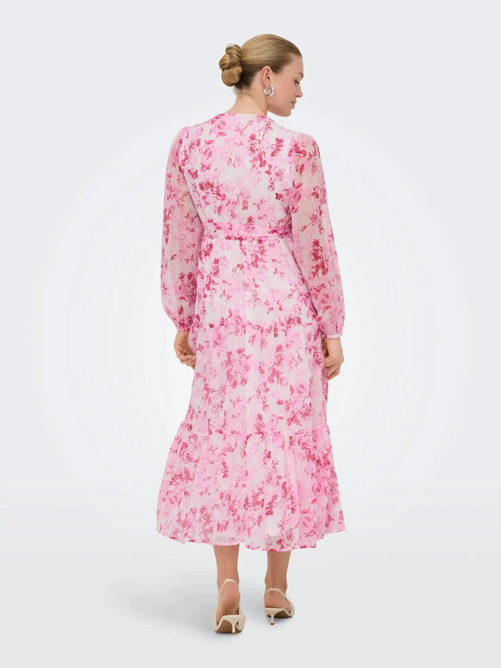 Only - Onlmiriam Ls Wrap Midi Dress - 5018335 Pink Marshmallow Porcelain Flowers Kjoler 