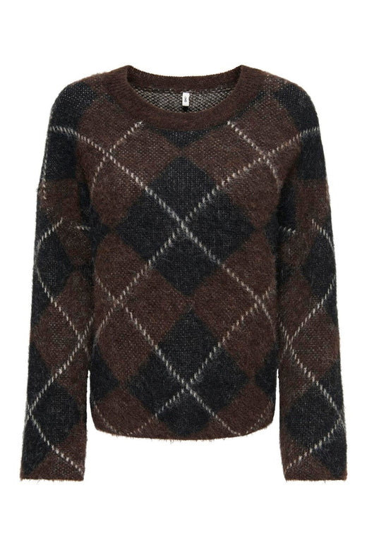 Only - Onlnoeme Ls Pattern O-Neck Knt - 5107907 Coffee Bean Big Argyle/Black/Oatmeal/Mel
