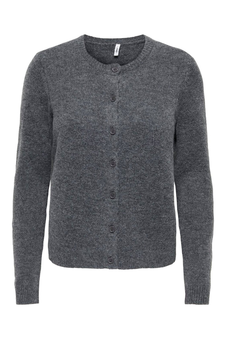 Only - Onlolivia Ls O-Neck Cardigan Cc Knt - 5084224 Dark Grey Melange Dtm Horn Button