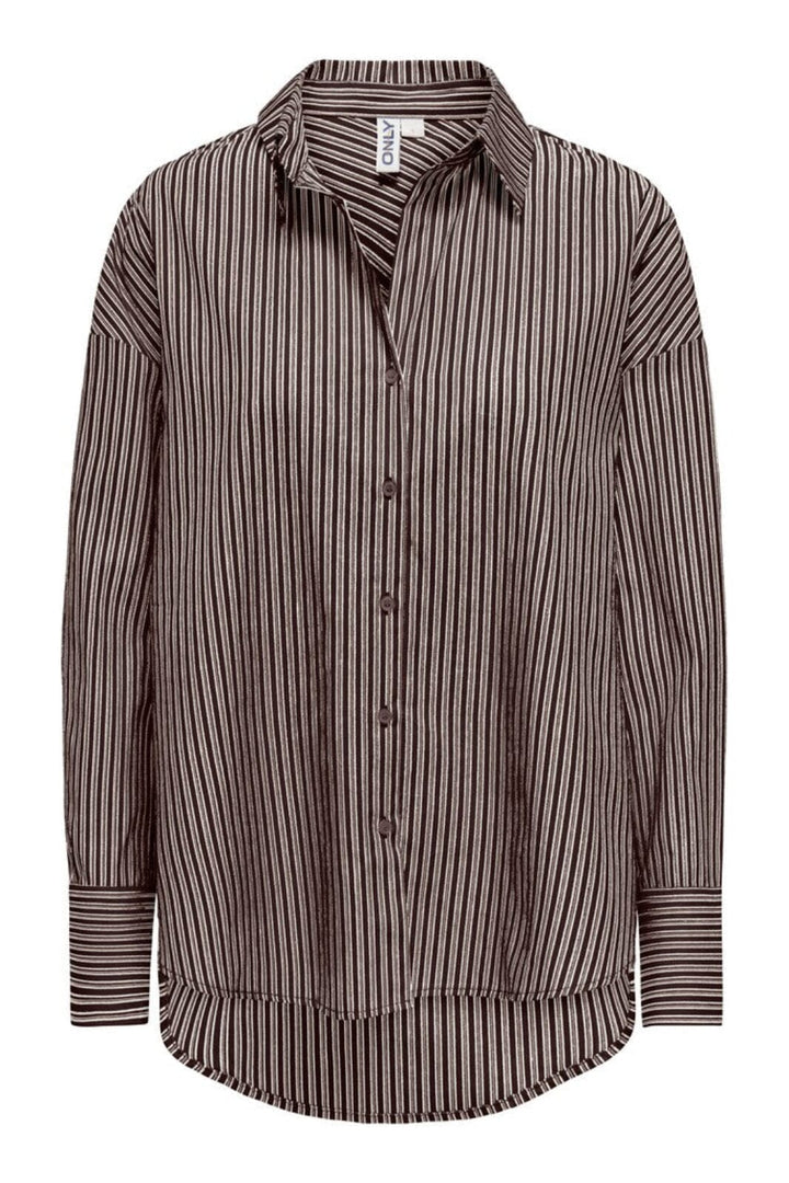 Only - Onloregon Assy L/S Shirt - 5137087 Coffee Bean Cloud Dancer+Taupe Gray Skjorter 