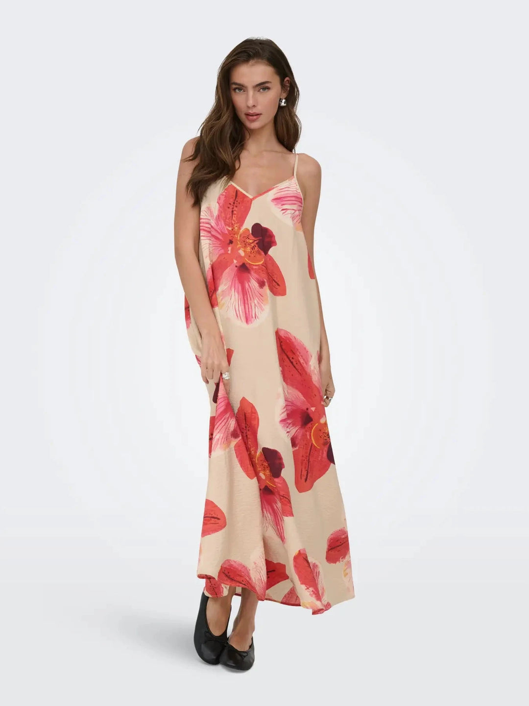Only - Onlresi-Elanor Strap Big Flowr Dress - 4997220 Peyote Giga Orchid Kjoler 