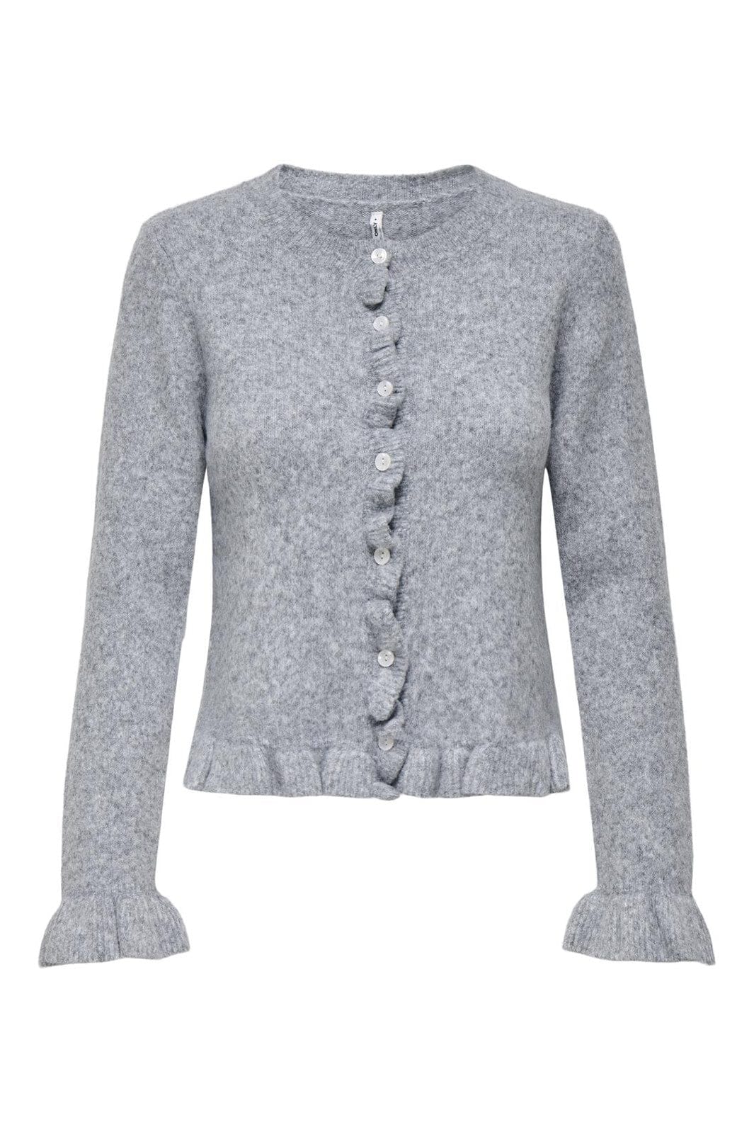 Only - Onlrima Life Ls Frill Butto Cardi Knt - 4903902 Light Grey Melange Dtm Button